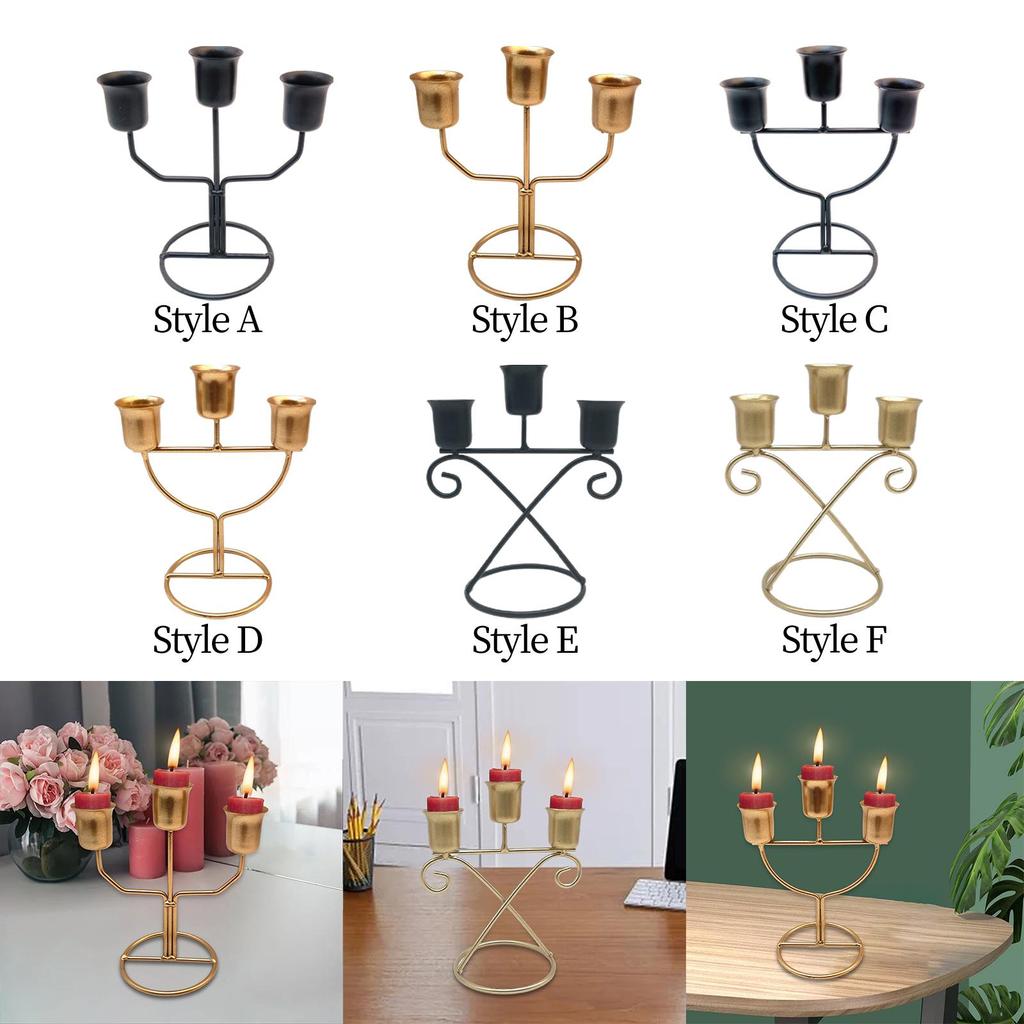3 Arms Candle Holder Iron Modern Creative Candleholder Centerpiece for Party Living Room Holiday Dining Table Decoration