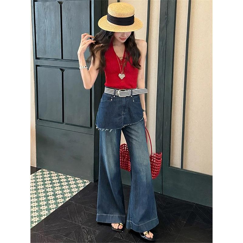 High waist wide leg jeans women's summer thin retro washed old loose and thin floor mopping trousers tide