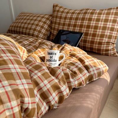 INS Girls Retro Bedding Sets 2025 New British Style Bed Sheet Set Women Plaid Queen Size Duvet Cover Sets With Pillowcases
