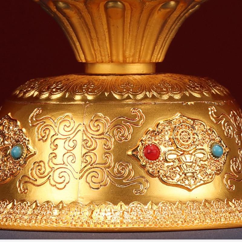 Tibetan Embossed Buddha Bowl Handicraft Inlaid Gem Zinc Alloy Gold Holy Water Cup Tantric Bowl Indoor Altars Desktop Decorative