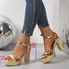 Fashion Gold Silver Wedding Women Platform Sandals High Chunky Heels Mirror PU Sexy Casual Party Lady Ankle Strap Gladiator Shoes