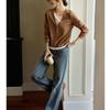 All-match Intellectual Zipper-style Fake Two-piece Contrasting Long-sleeved T-shirt Autumn Two-piece Long-sleeved T-shirt