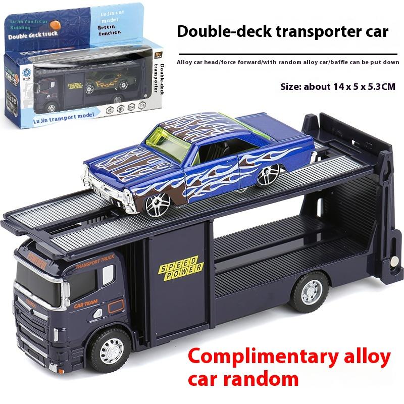 1:64 Flat Trailer Series Engineering Vehicle Double Decker Container Truck Alloy Diecast Car Model Children's Educational Toys