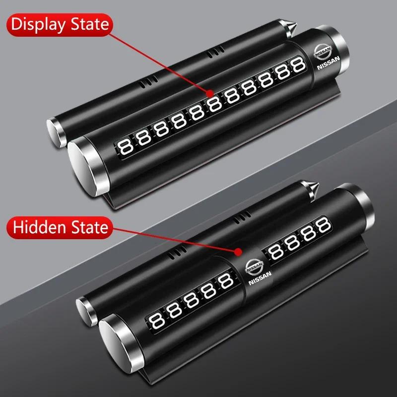 Car Temporary Parking Card Rotate Phone Number Plate Aluminum Stickers For Nissan X-trail Almera Qashqai Tiida Auto Accessories