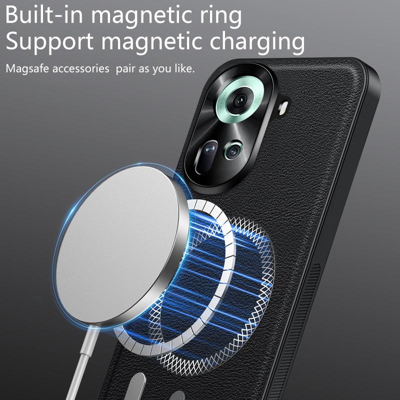 For Oppo Reno 11F Case Magnetic Elegant Leather Wear-Resistant Lens Fully Covered Non-Slip Grip Edge Cover Shell