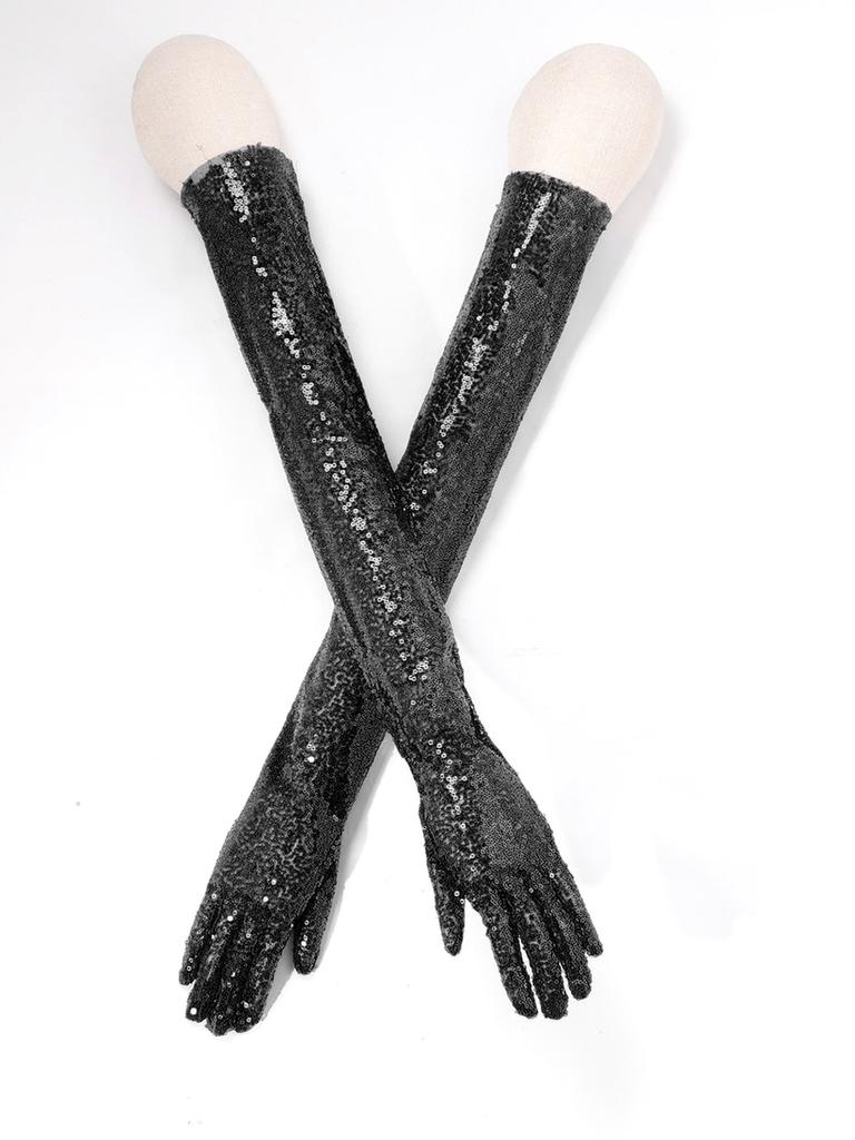 Vintage 1920s Shiny Sequins Gloves Finger Elbow Length Long Gloves for Opera Evening Performance Costumes Accessories