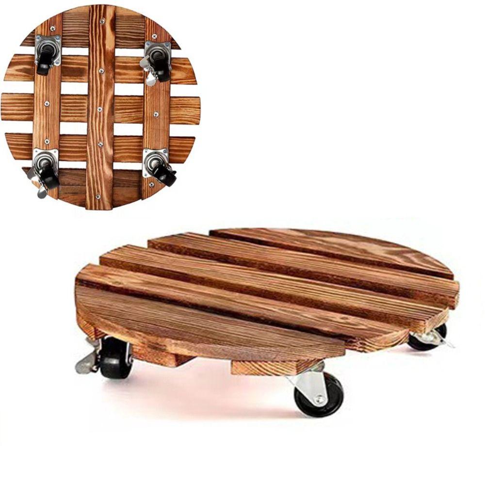 Wooden Base Plant Stand Holder Round/Square Rolling Wheeled Pot Trays Flower Pot Rack Tray  Garden