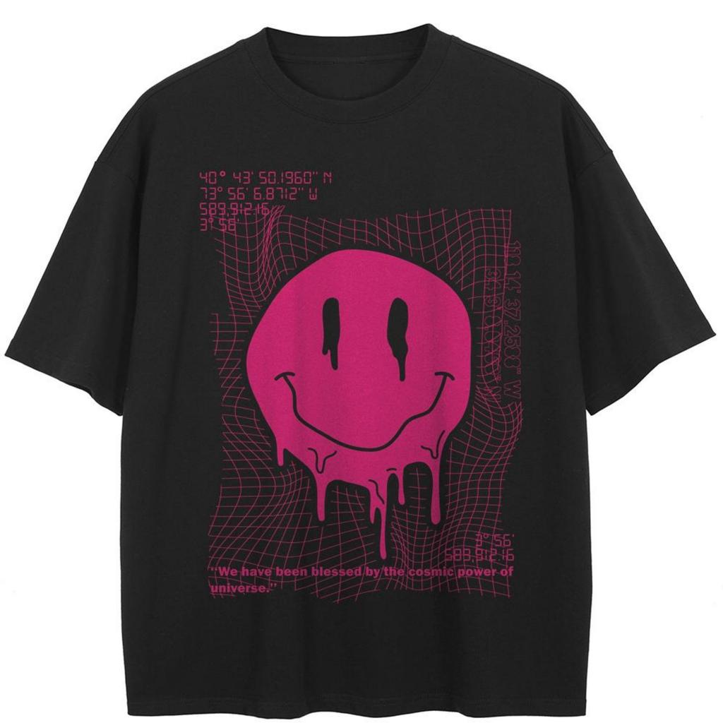 Streetwear Smile Face Graphic T-Shirt Cotton Unisex Tops Tees Summer Short Sleeves T Shirt