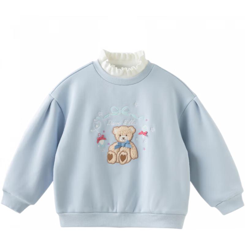DAVE & BELLA Girls' Fake Two-Piece Half-High Collar Sweatshirt