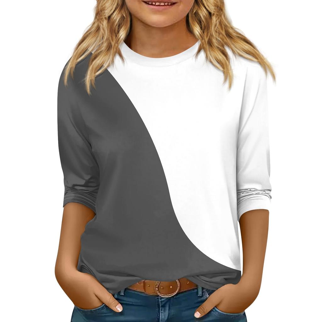 Children's 3/4 Sleeve Tops Casual  Print T Shirt Round Neck Pullover Blouse