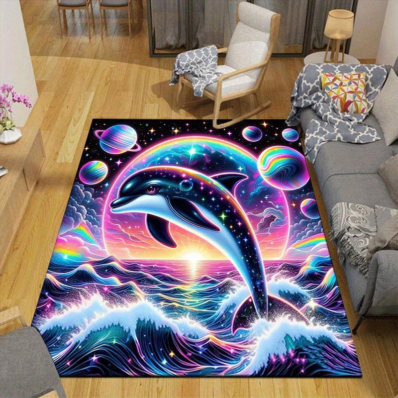 1pc Jumping dolphin Design Area Rug - Soft, Anti-Slip, and Durable Gaming Room Decor for Bedroom
