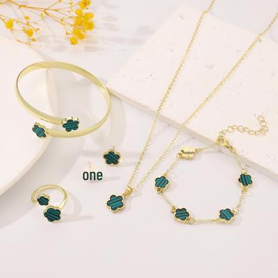 European and American Hot-Selling Lucky Clover Jewelry Set: Five-Leaf Bracelet, Earrings, Necklace & Ring for Women