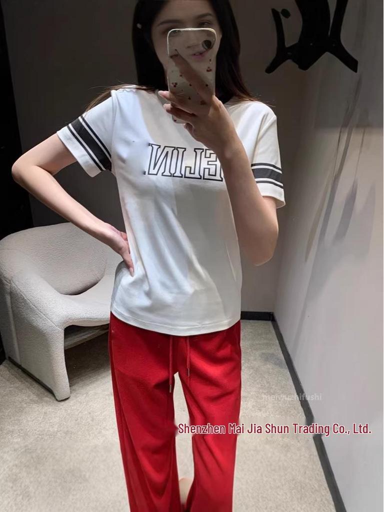 Unisex Classic Color Block Letter Print Round Neck T-Shirt