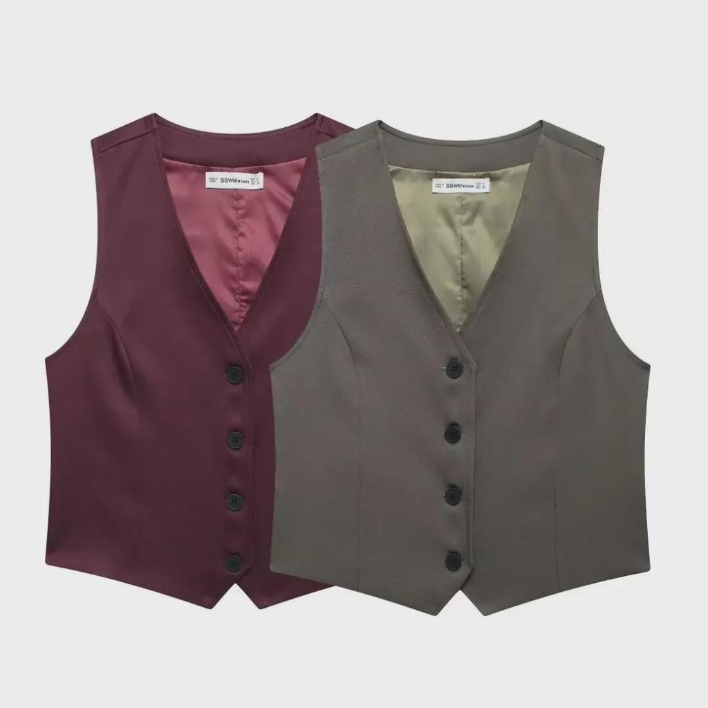 Sleeveless Slim Vest & Wide-Leg Pants Women's Suit