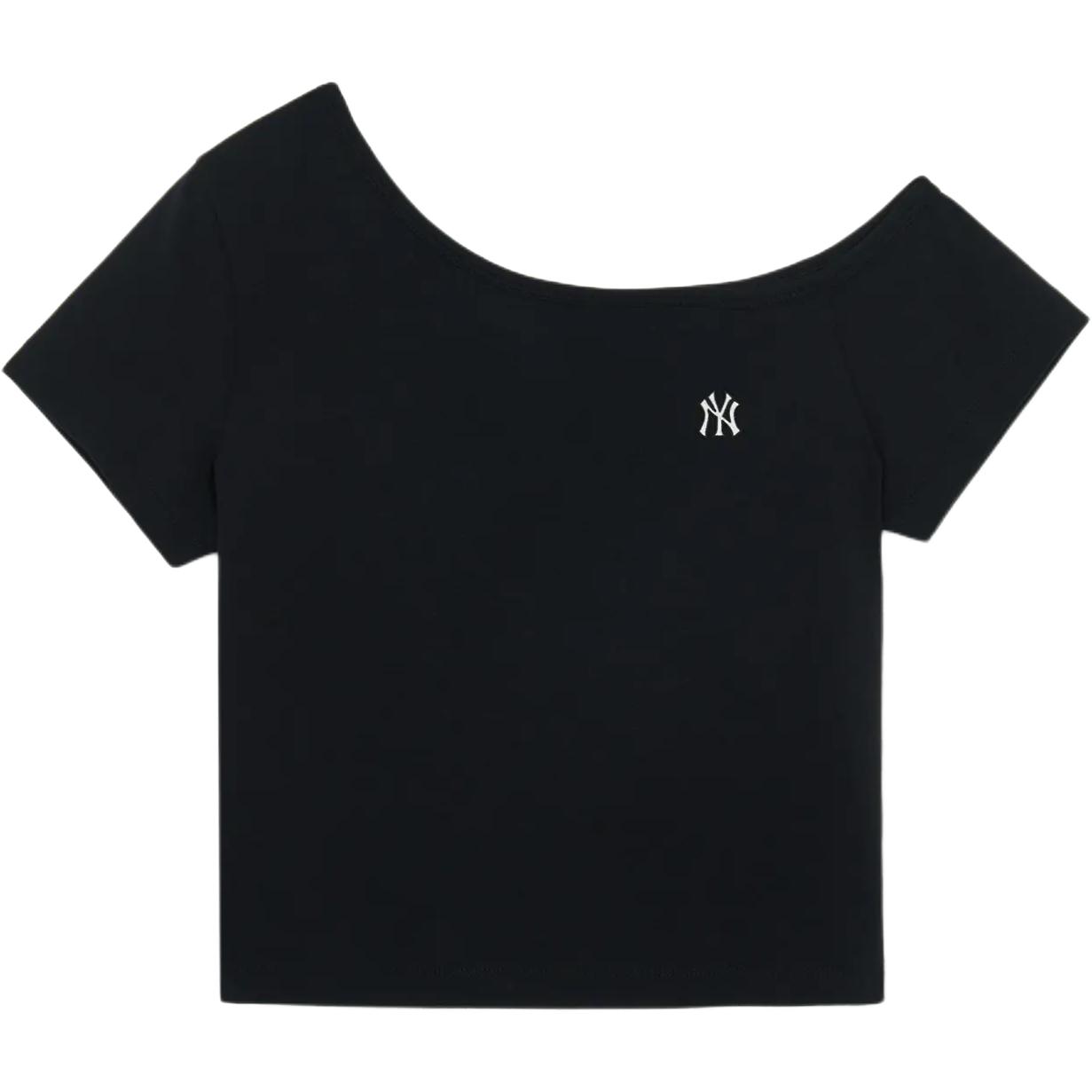 MLB New York Yankees Unifarbene Kurzarm Sommer Atmungsaktiv Hochwertig Asymmetrisches Off-Shoulder Design T-Shirt Damen Oberteile Schwarz 3FTSB6753-50BKS M black