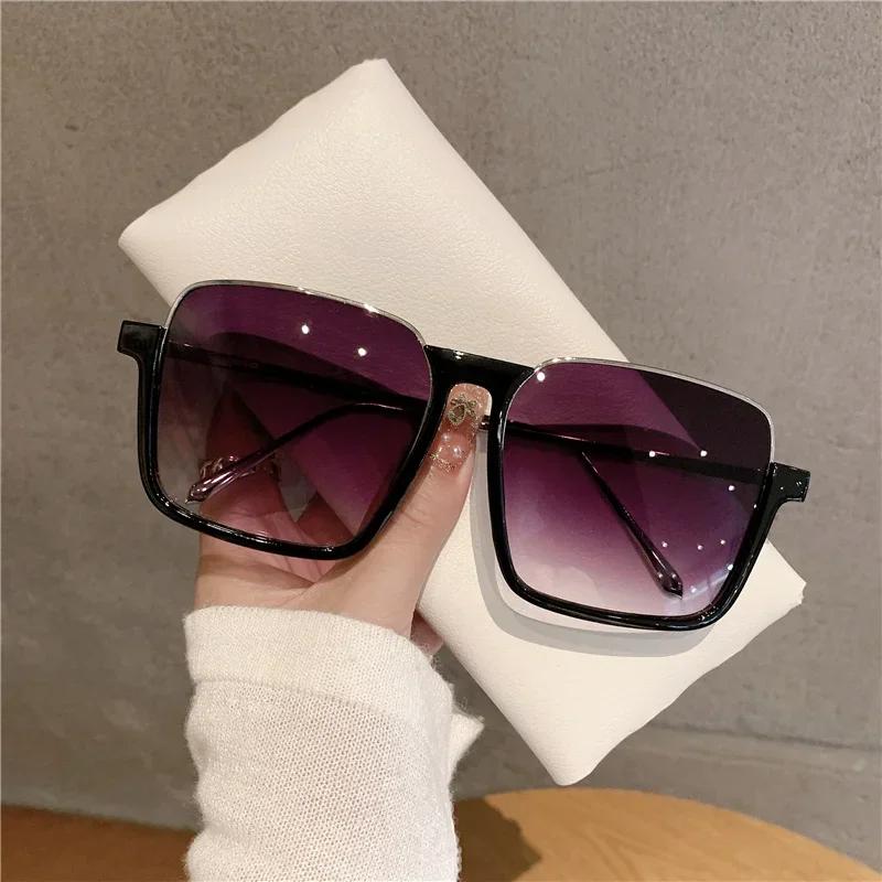 Sunglasses Women Men Oversize New Luxury Brand Design Retro Travel Drive Semi-Rimless Square Frame Vintage Sun Glasses Unisex