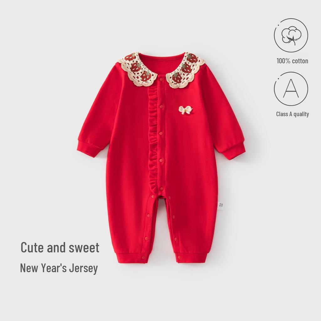 Red New Year Jumpsuit for Baby - Festive First Birthday and 100-Day Celebration Outfit