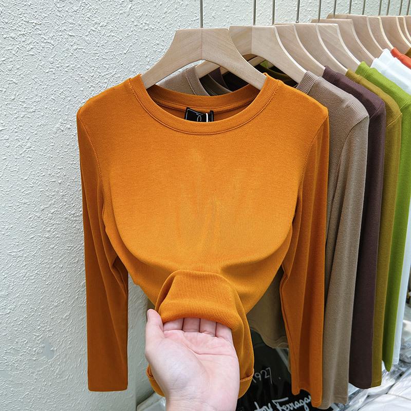 Damen 2025 Geripptes Langarm Rundhals Modisches Basisschicht T-Shirt für Frühling und Herbst