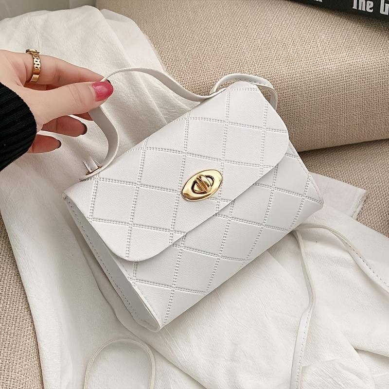 Korean Style Diamd Quilted Square Bag for Women Trendy Top Handle Crossbody Bag Chain Underarm Purse Fashi Shoulder Bag белый