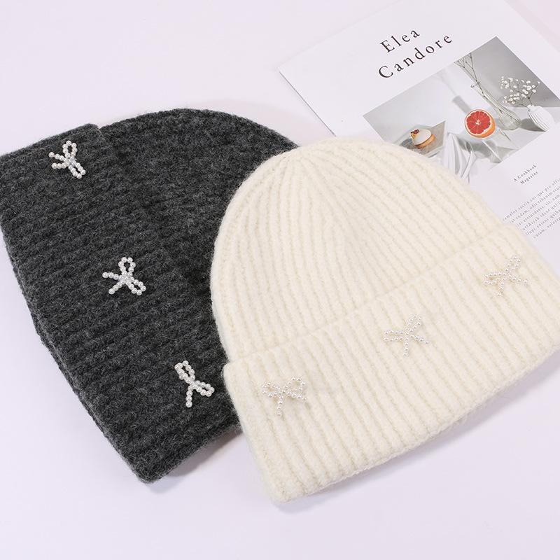 Bow Hat for Women's Winter Wool Hat Big Head Circumference Thickened Warm Knitted Hat