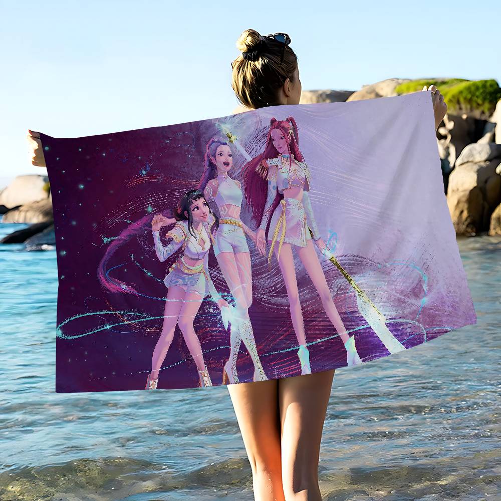 Toalla de Playa de Microfibra K-Pop Cazadores de Demonios de Película de Dibujos Animados Absorbente Secado Rápido Suave Yoga Natación Resort Escalada en Montaña Toalla