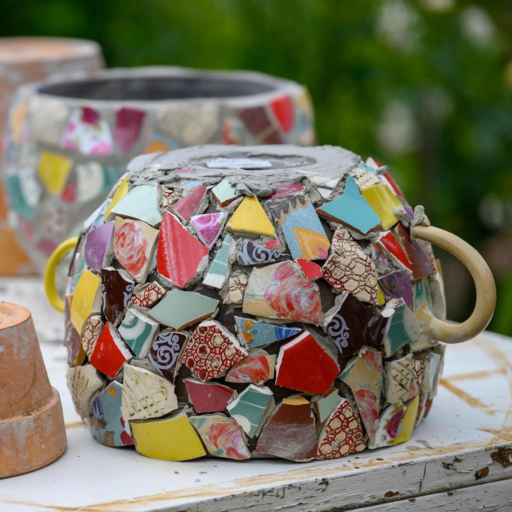 uxcell Craft Ceramic Mosaic Tiles 200g Round Blue and White Ceramic Mosaic Kit for Garden Paving Stone Cup Pads Set, Tiles,