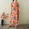 Women's Vintage Long Dress with Cotton and Linen Patterns