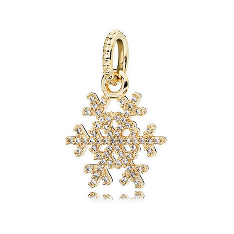 Sparkling Gold Plated Snowflake Collection Charm Bead Charms Icy Snowflake Drop Pendant Festive Snowflake Bead Charms Compatible With Authentic Bracel