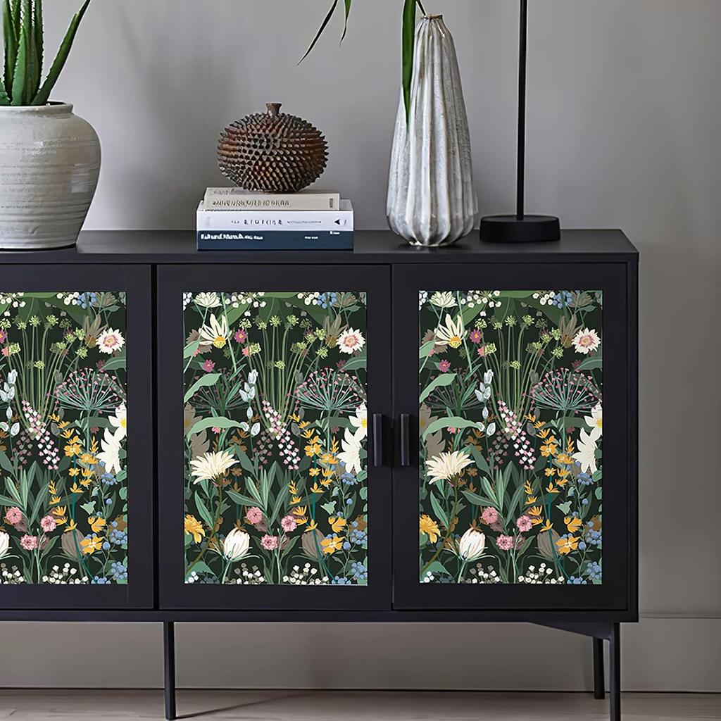 Vintage Floral Peel and Stick Wallpaper Botanical Green Self Adhesive Wallpaper Removable Contact Paper for Bedroom Furniture