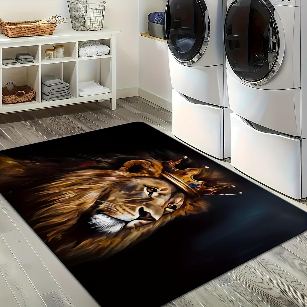 Majestic Lion Print Large Floor Mat, Non-Slip Washable Entrance Rug, Modern Animal Decor Carpet for Living Room Laundry Office