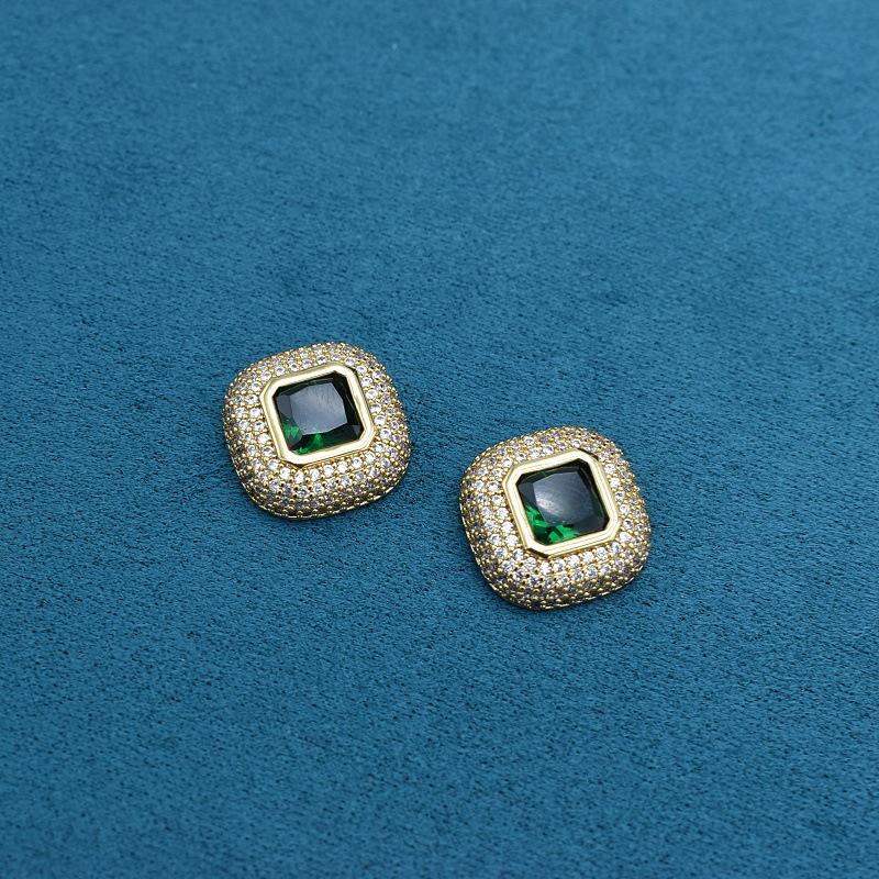 

Винтажные французские серьги с микро-инкрустацией бриллиантами с золотым покрытием зелёный