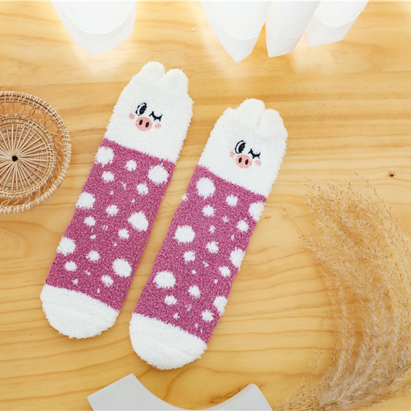 

Women Cute Pet Coral Velvet Socks Plus Velvet Warm Home Floor Socks In Tube Socks One size розовый
