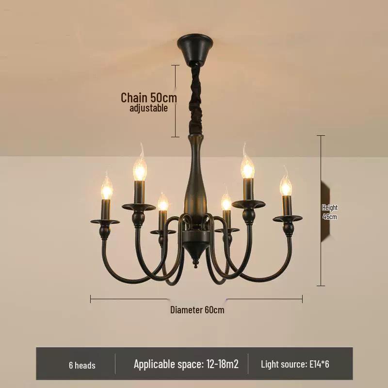 American Vintage Wrought Iron Chandelier for Living Room, Dining Room, or Bedroom