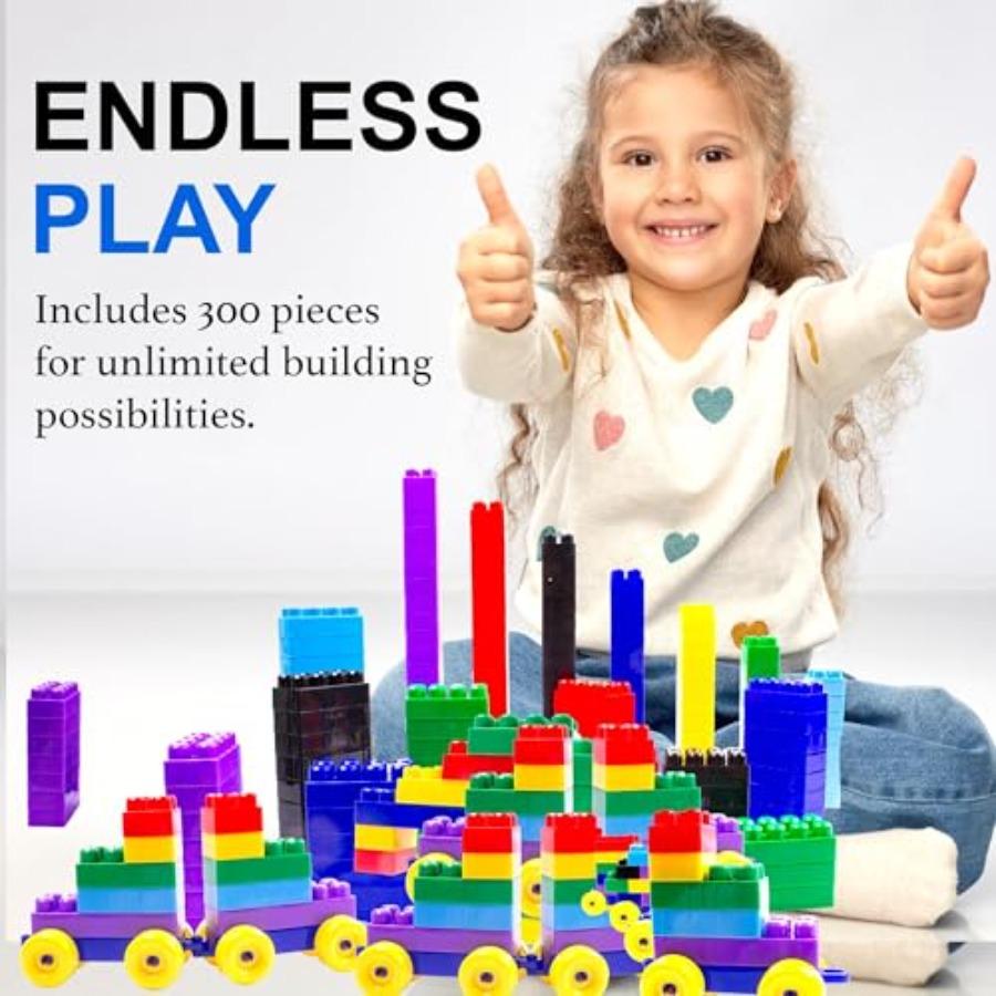 Large Stackable MultiColored Interlocking Building Blocks for Toddlers and Aged 3+ Safe NonToxic Plastic Toys with Bright Color