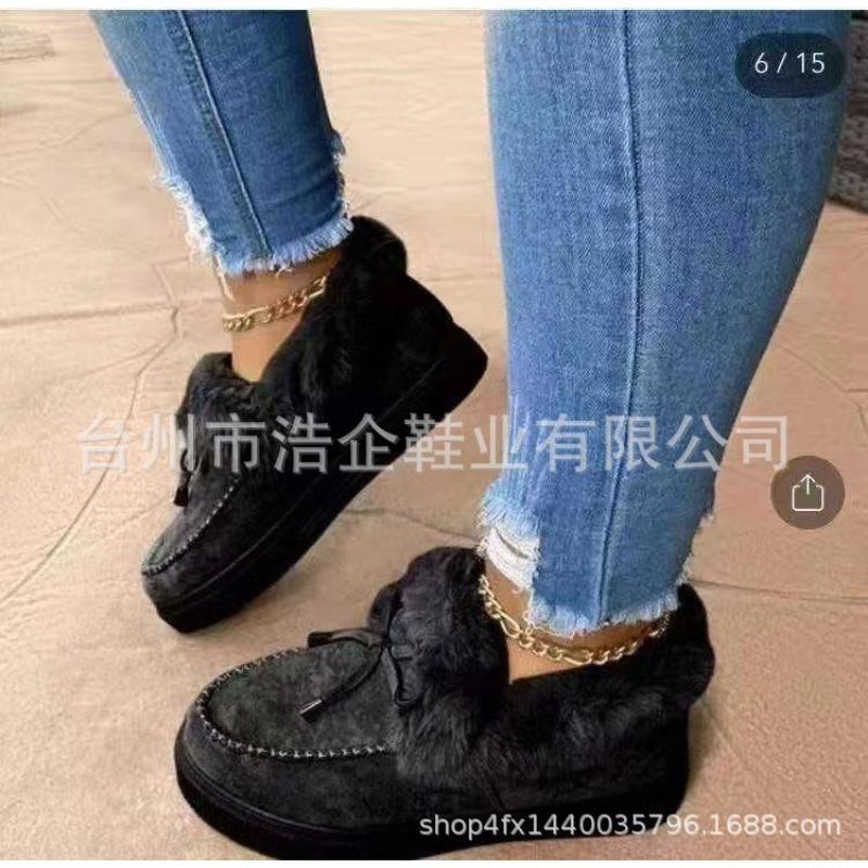 Winter round head thick sole velvet thickened warm cotton shoes women's foreign trade large size sewing shoes snow boots Doudou shoes