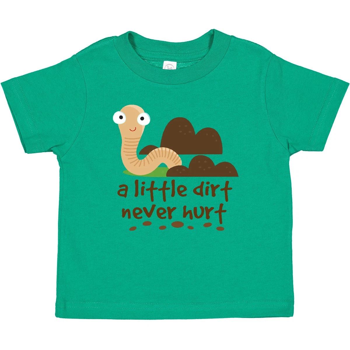 Inktastic Funny Dirt Never Hurt Boys Earthworm Baby kids boys T-Shirt Boy Digging Childs 140