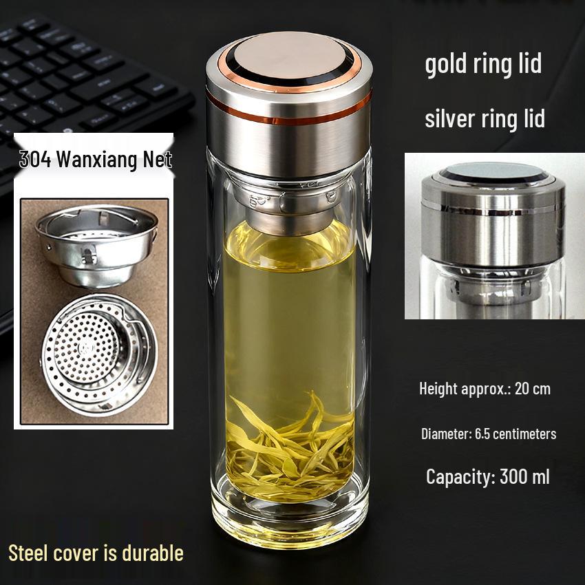 High-Temperature Resistant Double-Layer Printed Borosilicate Glass Tea Cup