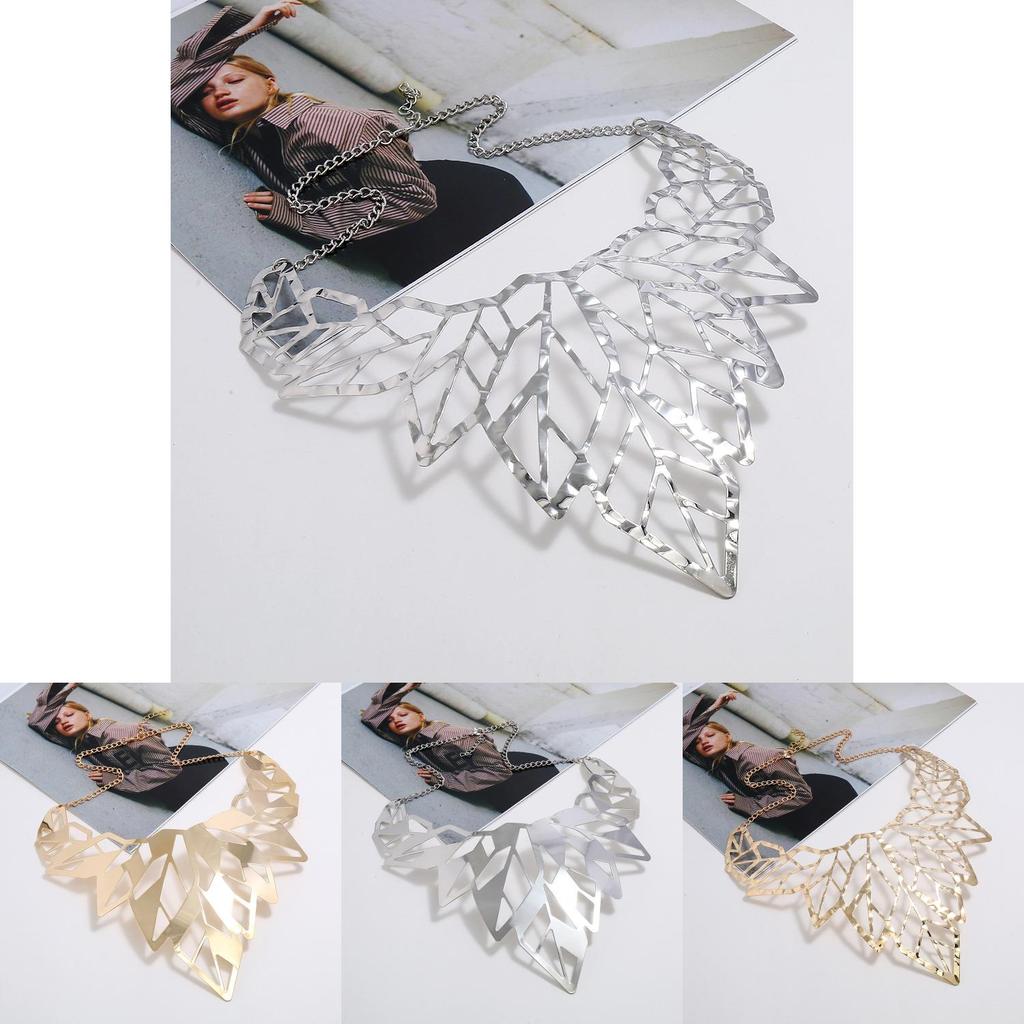 Exaggerated Hollow Leaf Chain Necklace In Gold And Silver For Trendy Adult Fashion