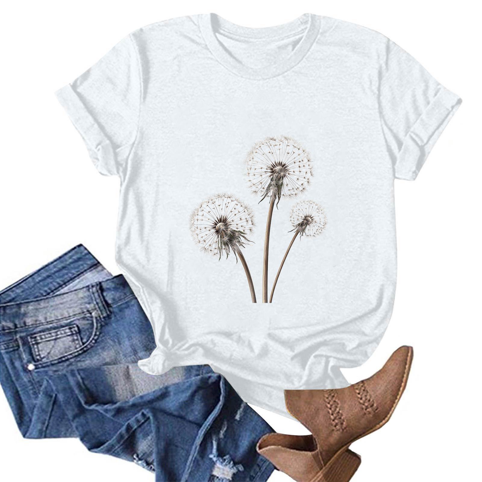 

Жіночий модний повсякденний пуловер з принтом і круглим вирізом, футболка з короткими рукавами XL білий