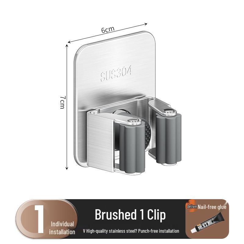 No-Drill Stainless Steel Broom and Mop Holder Wall Mount