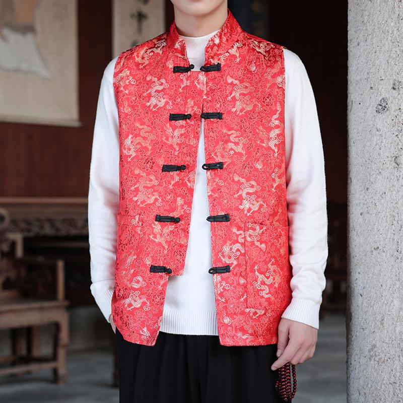 

2025 Spring Autumn New Style Men s Tang Suit Vest: Elegant Hanfu-inspired Design XL