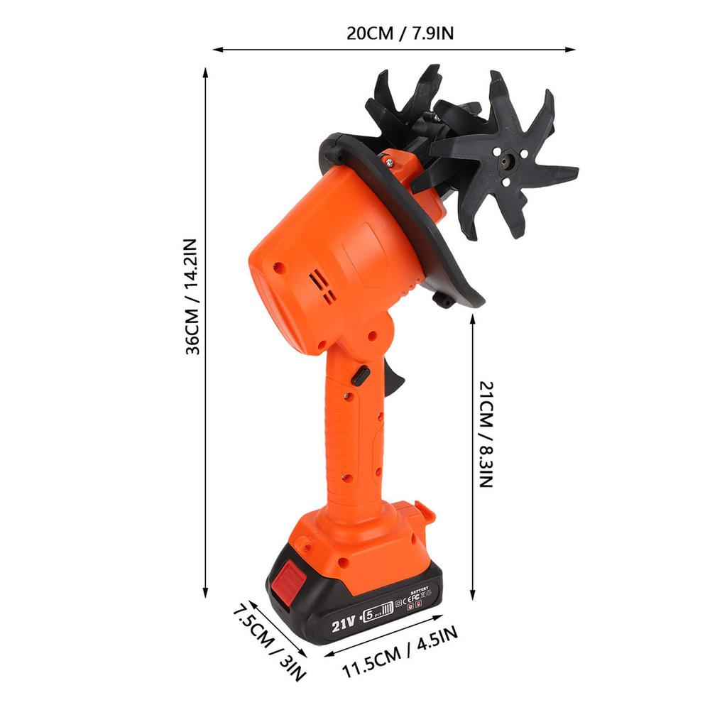 21V Cordless Tiller Cultivator 235RPM 4 Row Tines 1.5Ah Battery 4in Working Width Handheld Garden Cultivator for Gardening