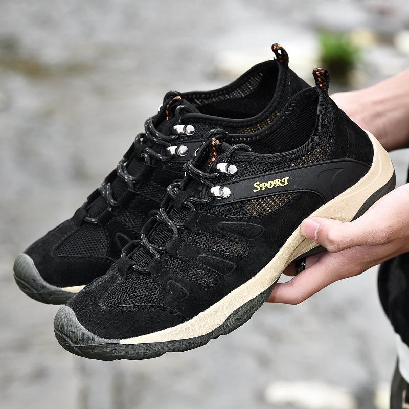 Fashion New Summer Mens Casual Shoes Leather Outdoor Climbing Shoes Breathable Men Non-Slip Sneakers Vintage Style Cool Man Hiking Shoes