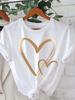 Blue Heart-Shaped Trendy Style Women's T-shirt Funny Cartoon Short-Sleeved Graphic T-Shirt Fashion Print for Casual Wear