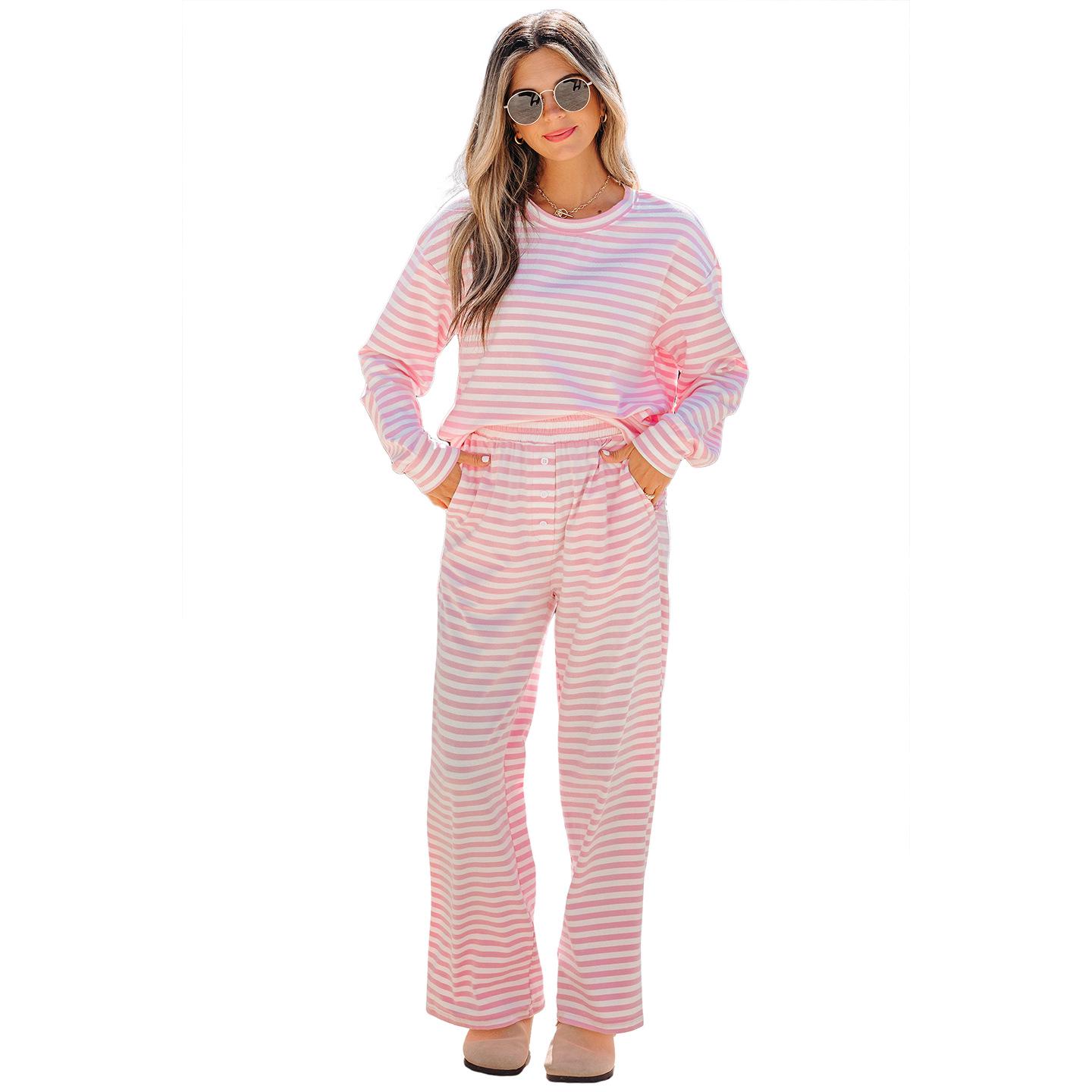

Women s 2026 Winter Casual Striped Two-Piece Set - Loose Long Sleeve European & American Style XL