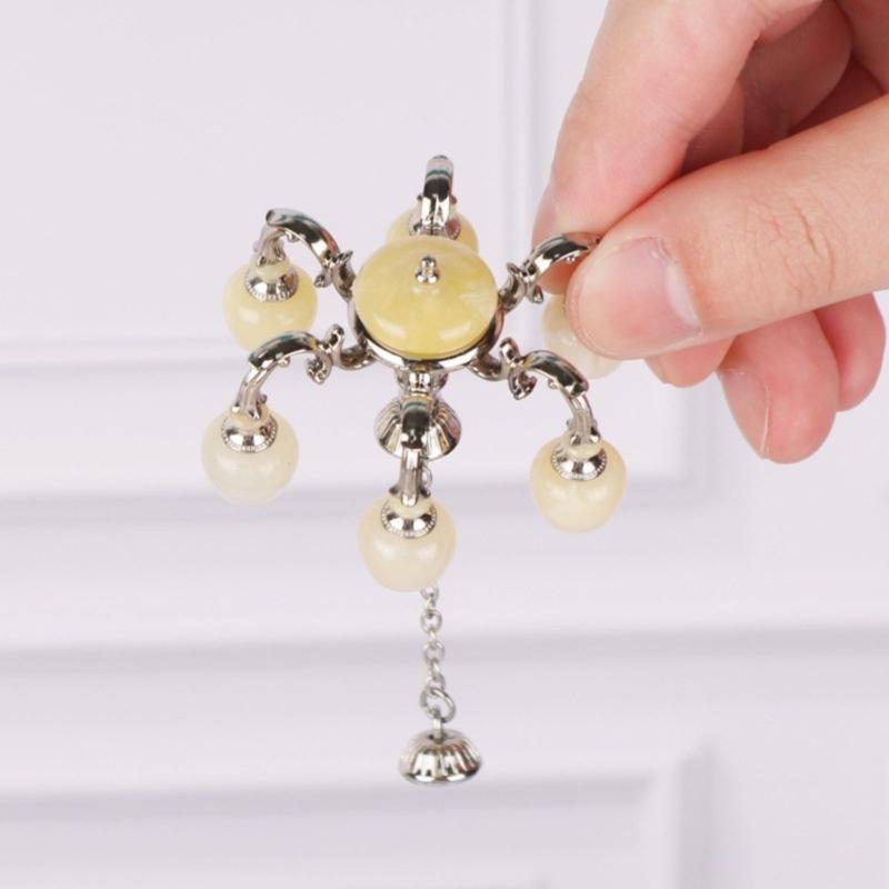 1/12 Miniature Chandelier Lamp Model Figurine Furniture For Doll House Living Room Decoration With Realistic Design