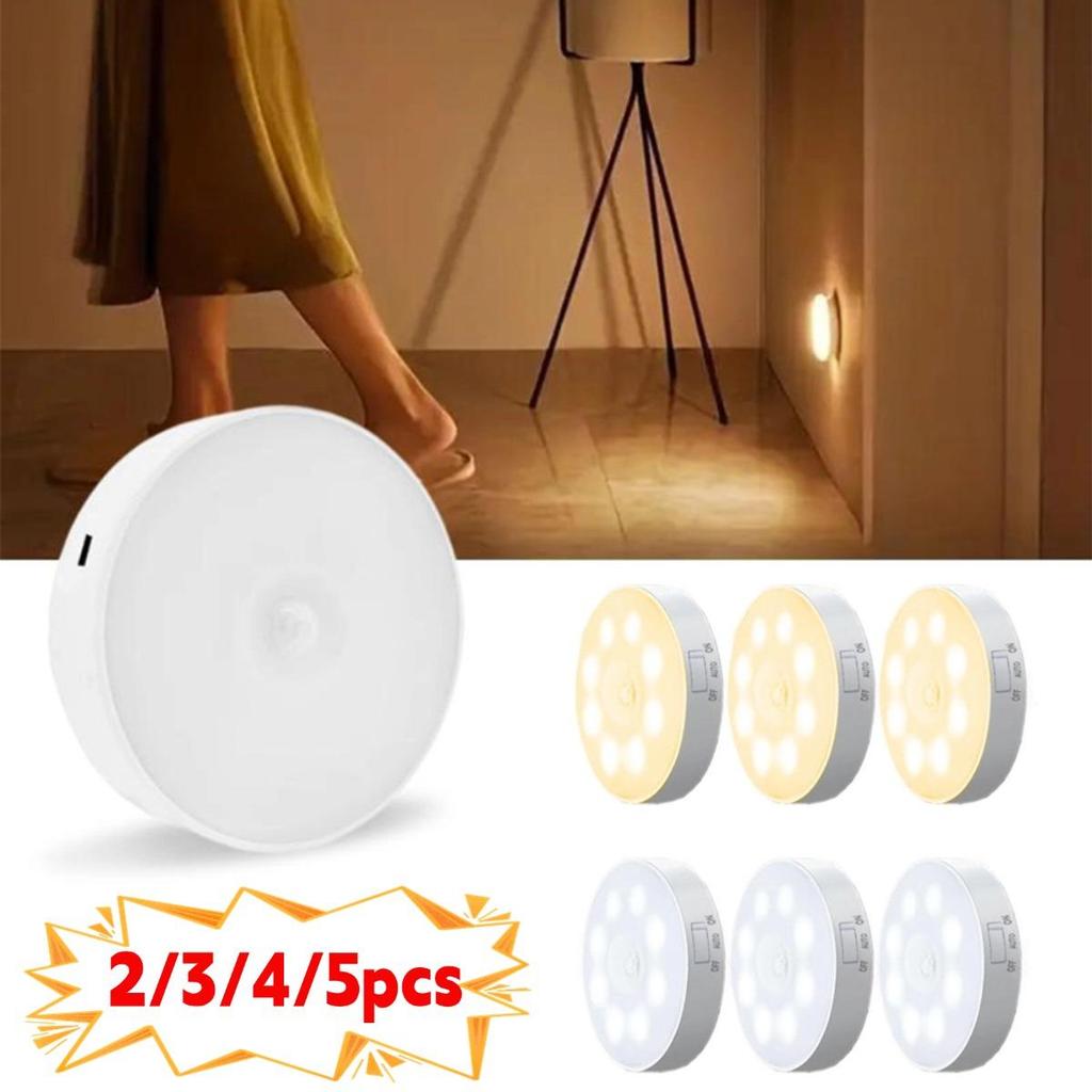 2/3/4/5 stk Bevegelsessensor LED Nattlys USB Oppladbar Nattlampe for Kjøkkenskap Garderobelampe Trapp trådløs Skaplampe