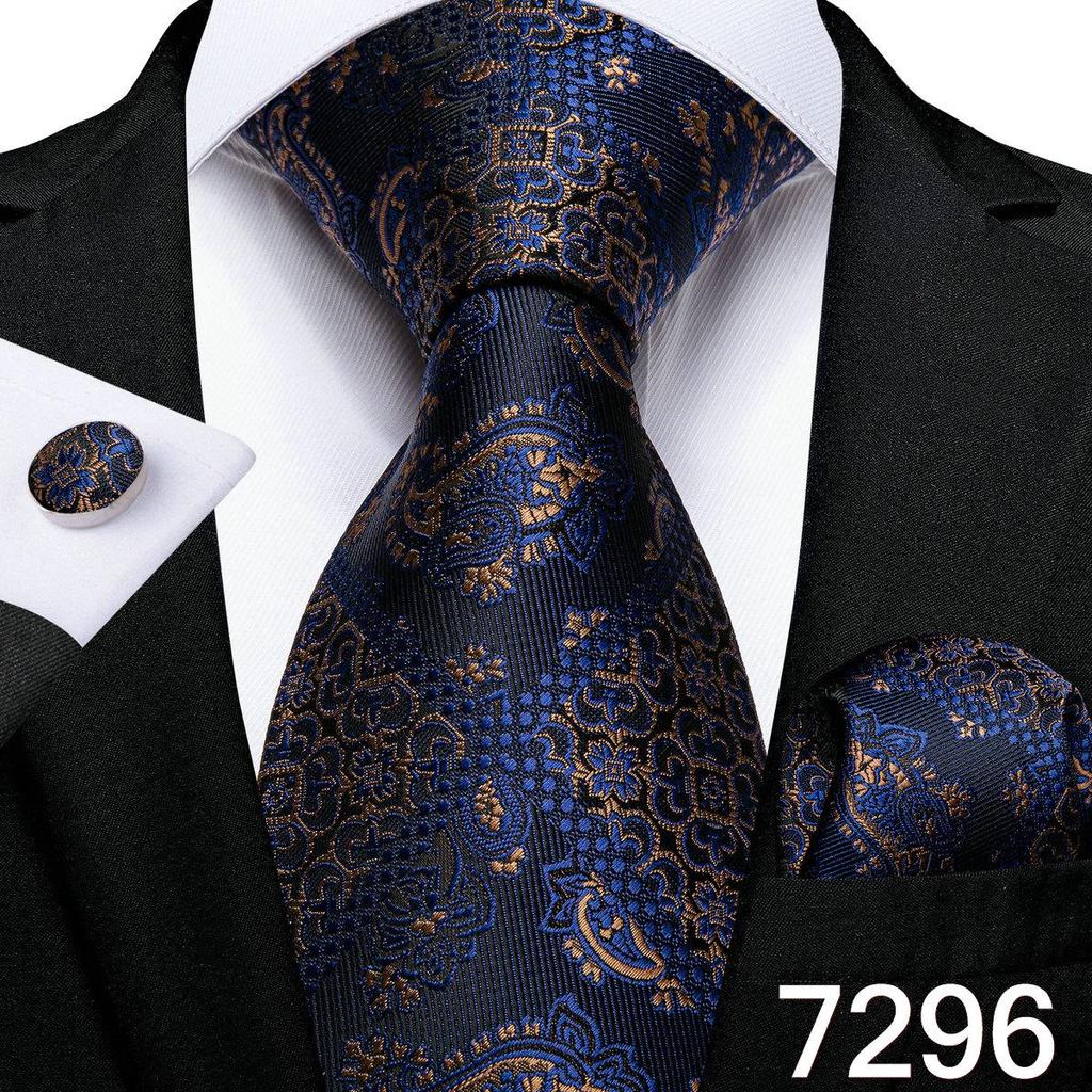 Herren Krawatte Krawatte Seide gelbe Blume Einstecktuch Manschettenknöpfe Set Hochzeit