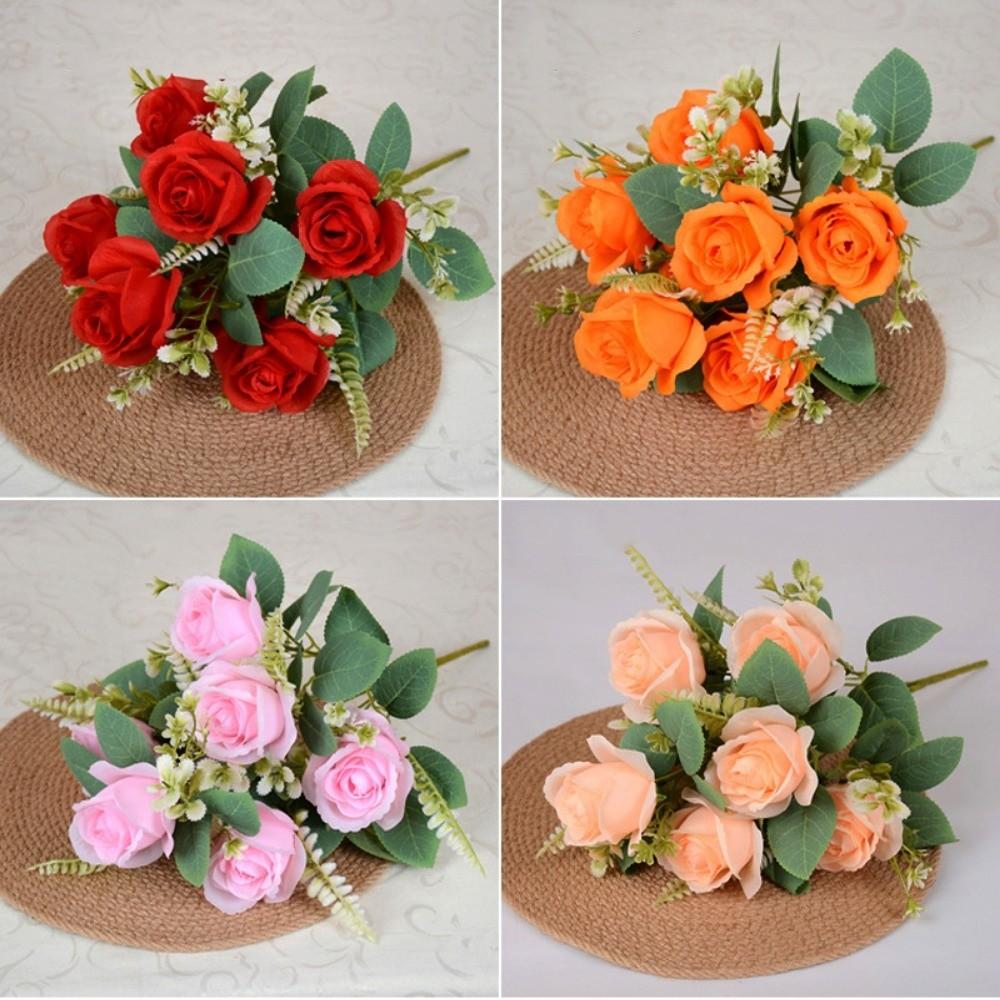 Neue 7 Köpfe Glückliche Blume 8 Farben Mini Natürliche Simulierte Rose Fotografie Foto Geschenk Kristallgras Strauß Heimdekoration