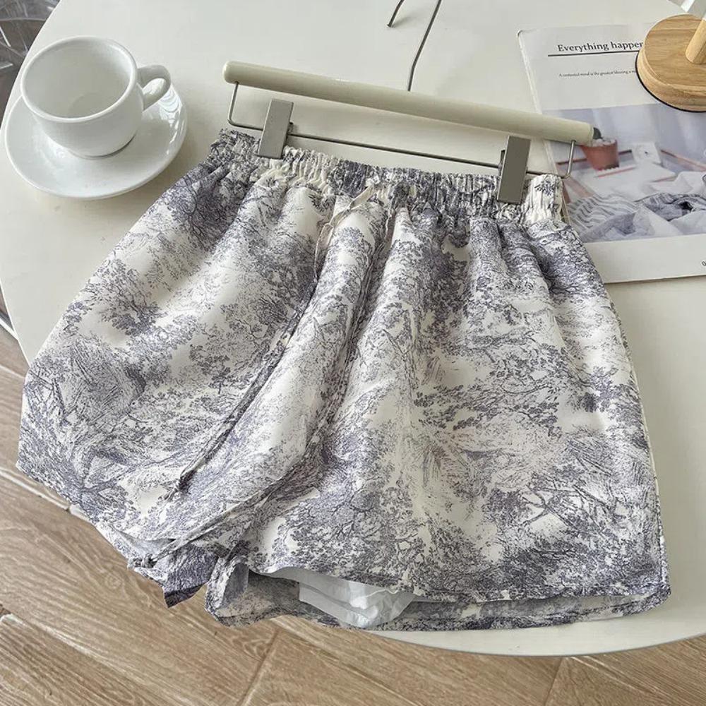 

Темпераментная полная девушка Принт тушью Шифоновые шорты для женщин Летние горячие товары Прохладные дышащие Эластичная талия Повседневные брюки широкие штанины XXXL чёрный